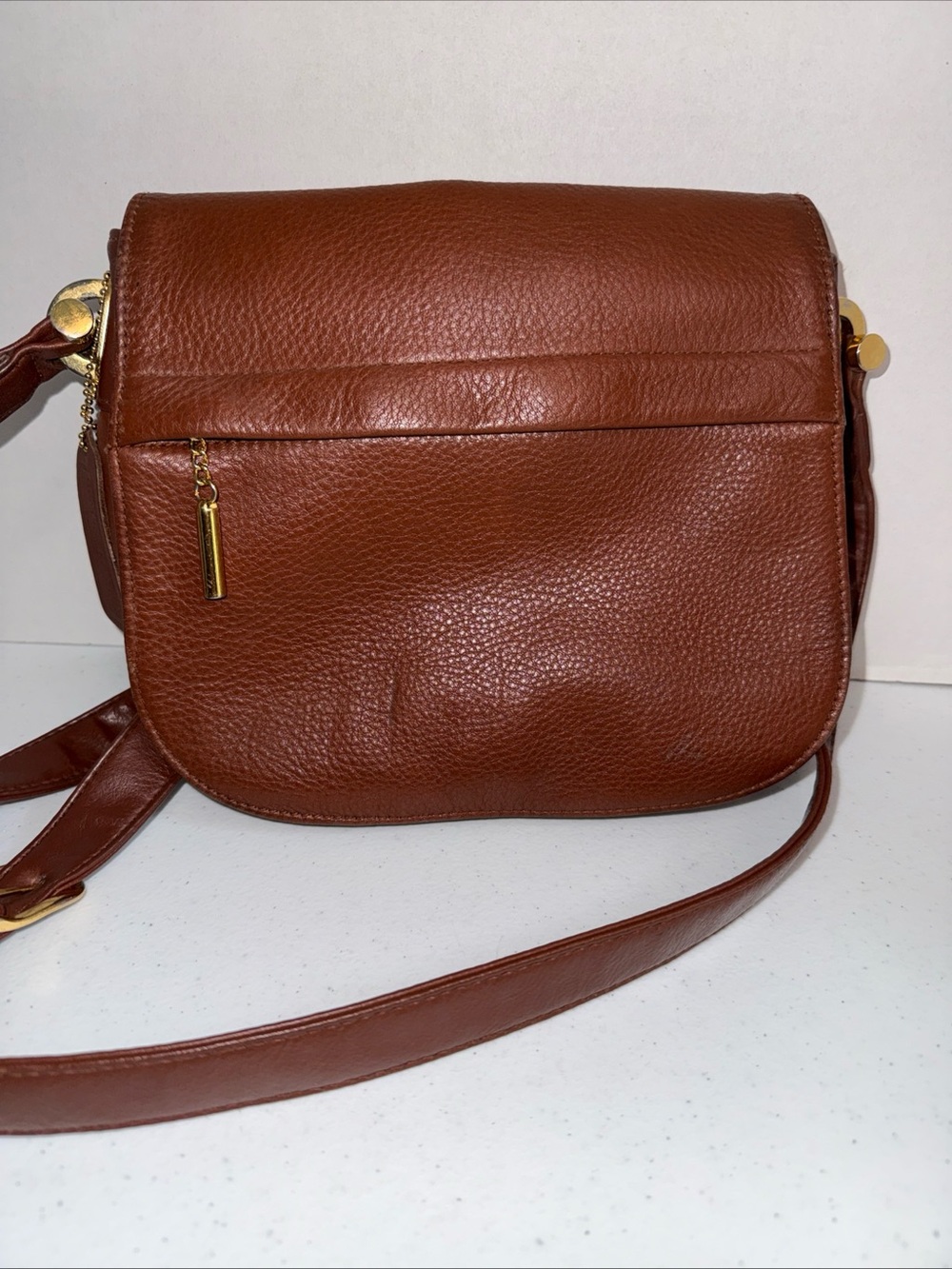 Pebbled brown leather crossbody or shoulder bag manmade authentic leather